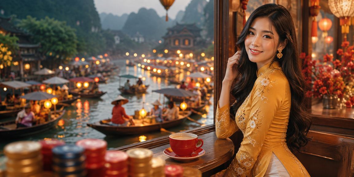 Du khách tại Ninh Bình nghỉ ngơi bên cà phê và khám phá các phần thưởng VIP trên điện thoại