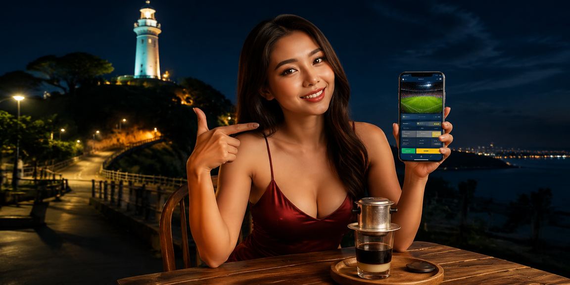 Người chơi tại Vũng Tàu thư giãn bên cà phê và duyệt game mới trên điện thoại buổi sáng